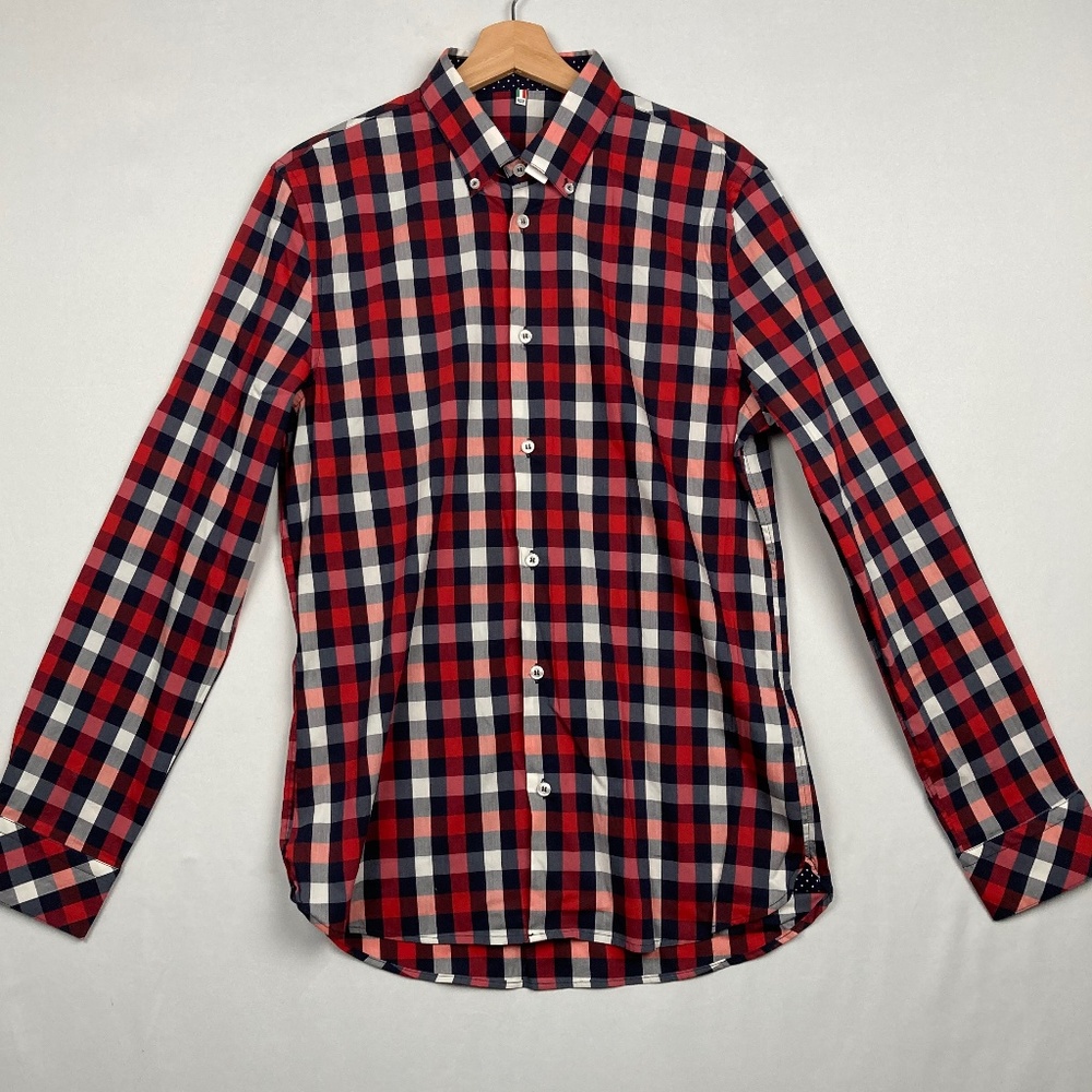 Charles Vane London Men's Plaid Long Sleeve Button Shirt Made in Italy XL